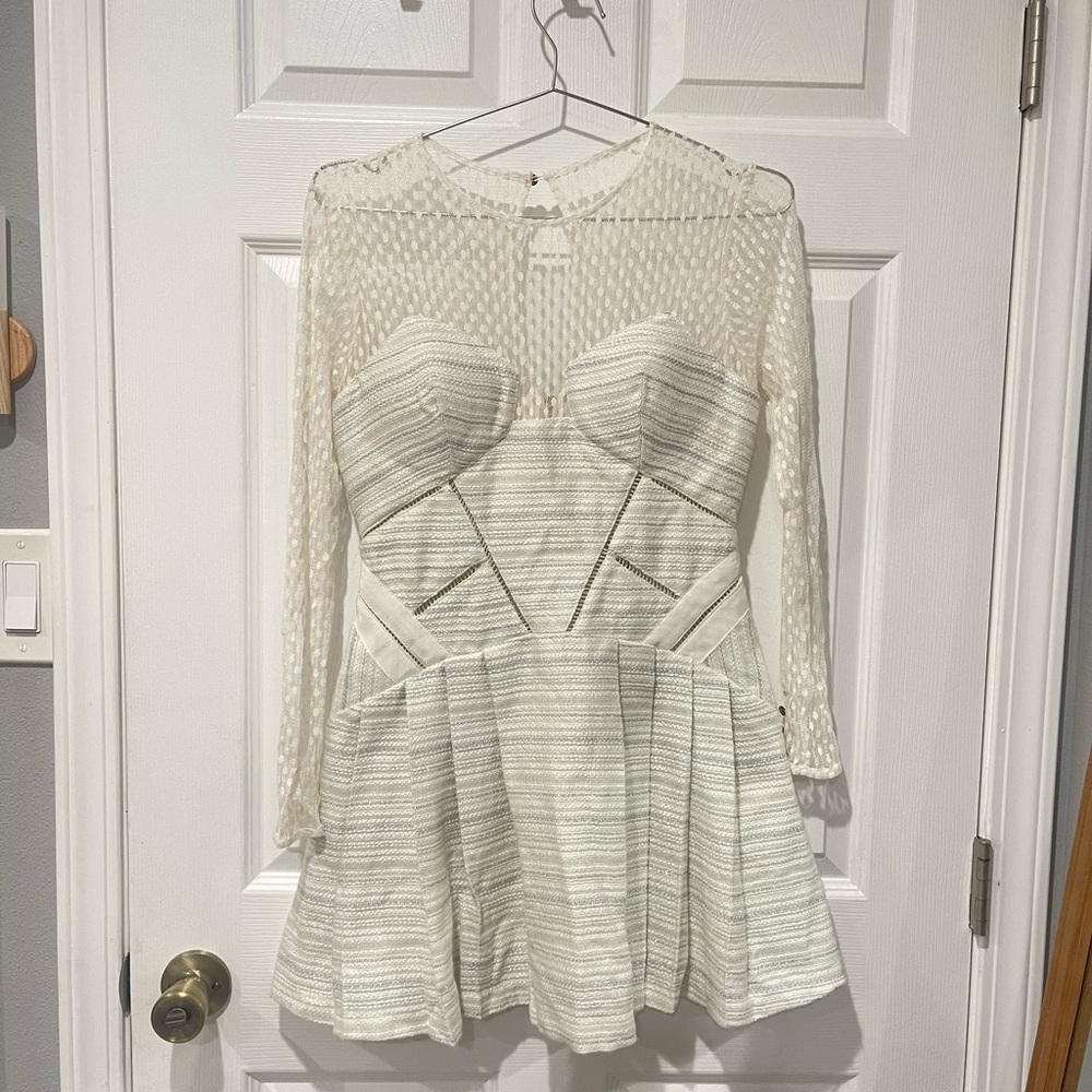 Self-Portrait Ivory Long Sleeve Mesh Dress - Picture 5 of 7